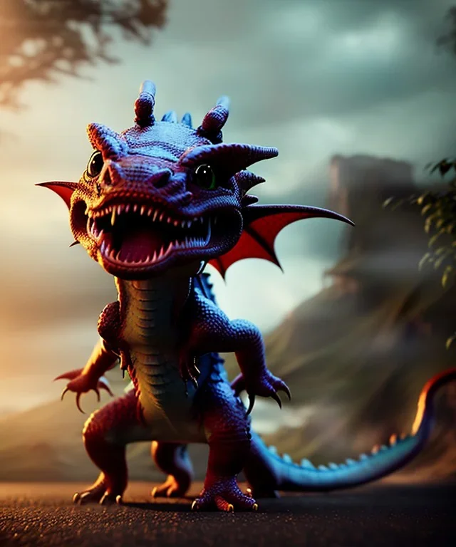 Cute Dragon toddler, full body, angry, dramatic lighting, hyper realistic