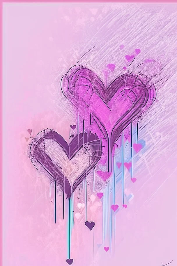 Hearts abstract wet watercolour in the style of Agnes Cecile with thin sketchy pencil lines