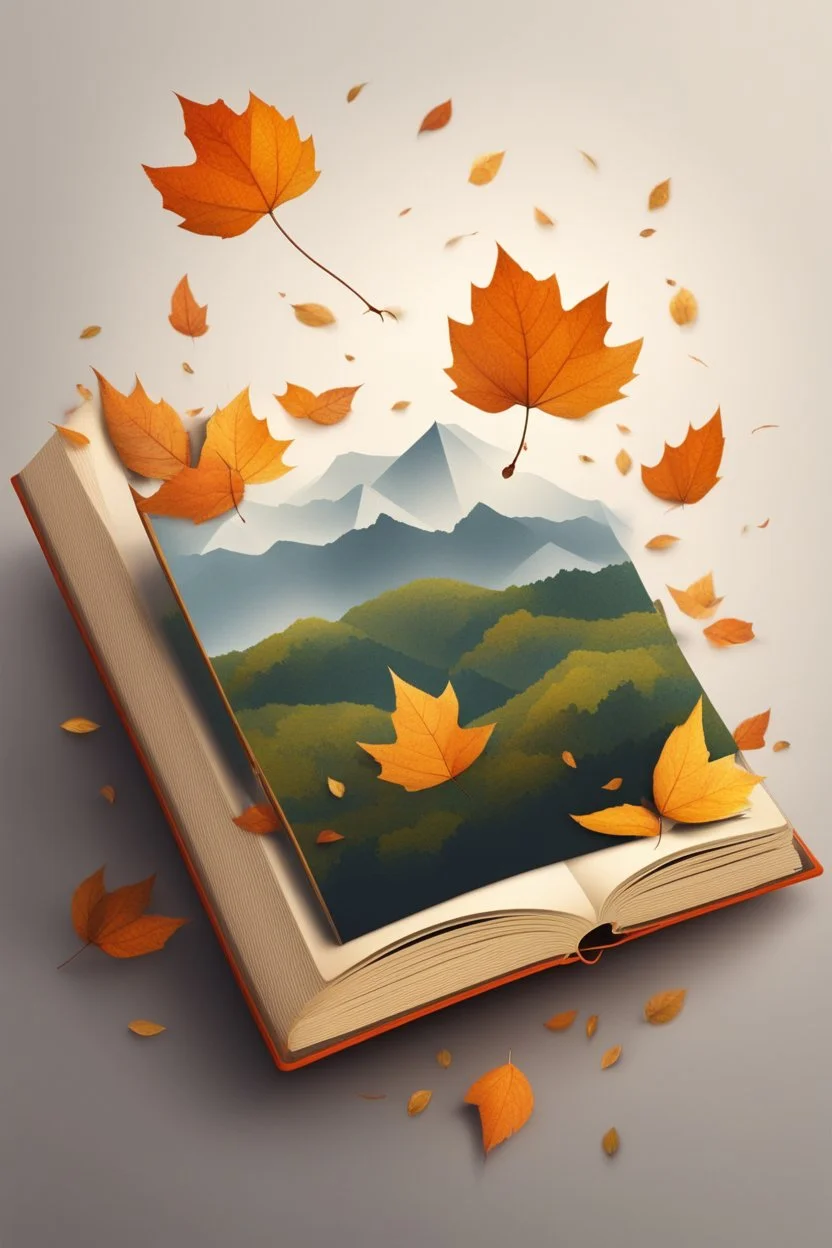 square logo , landscape with leaf fall, flying leaves in the book