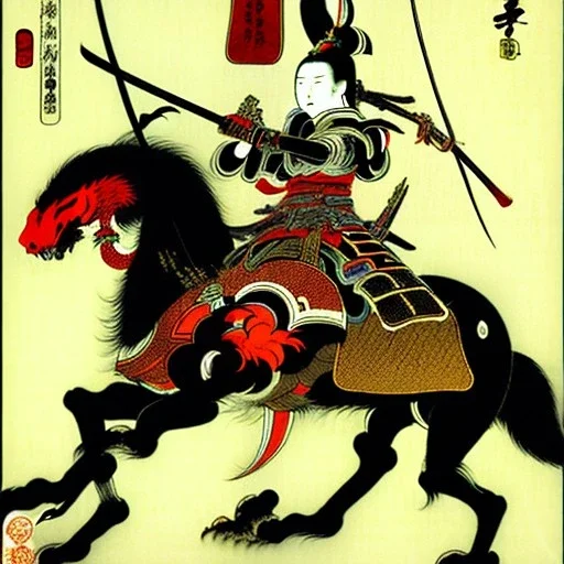 Dibujo Épico de Samurái con estilo de Utagawa Kuniyoshi 8k