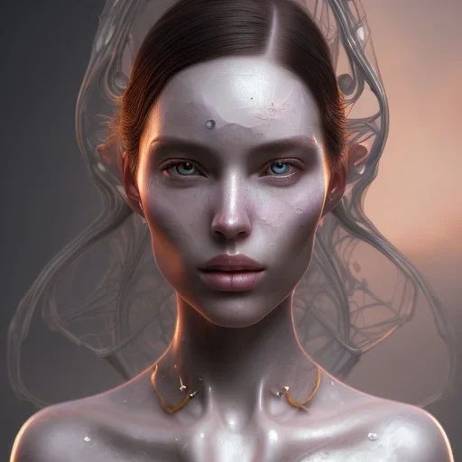 close up portrait of aetheral female, fine detail, highly intricate, modern surrealism painting, defined cracks and breaks, high-quality, volumetric lighting, 8k, ultrahd, George Grie, Marco Escobedo, avoid nsfw