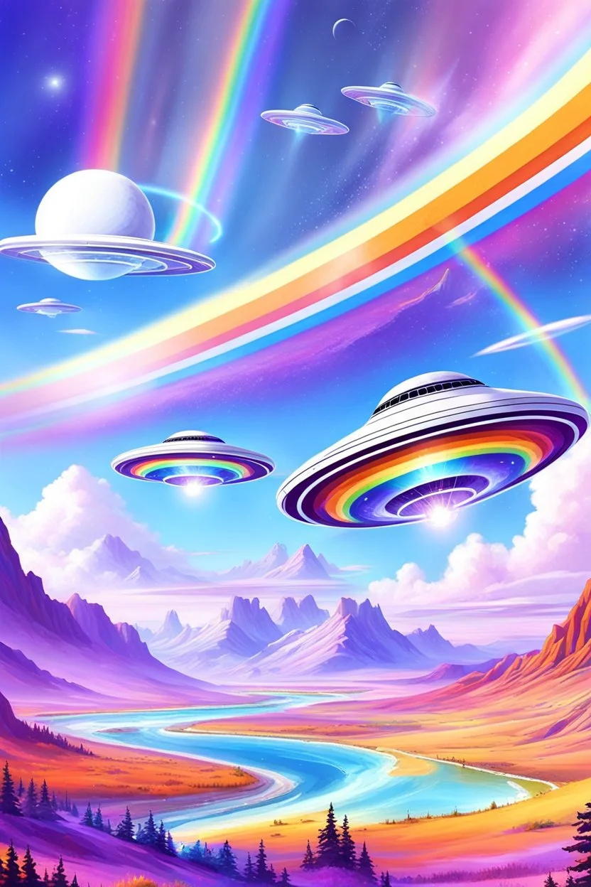 intergalactic beautiful ufos rainbows,high contact, futuriste