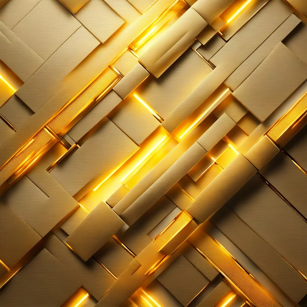 Hyper Realistic Yellow & Beige Intersecting Textures With Glowing Golden Embers.