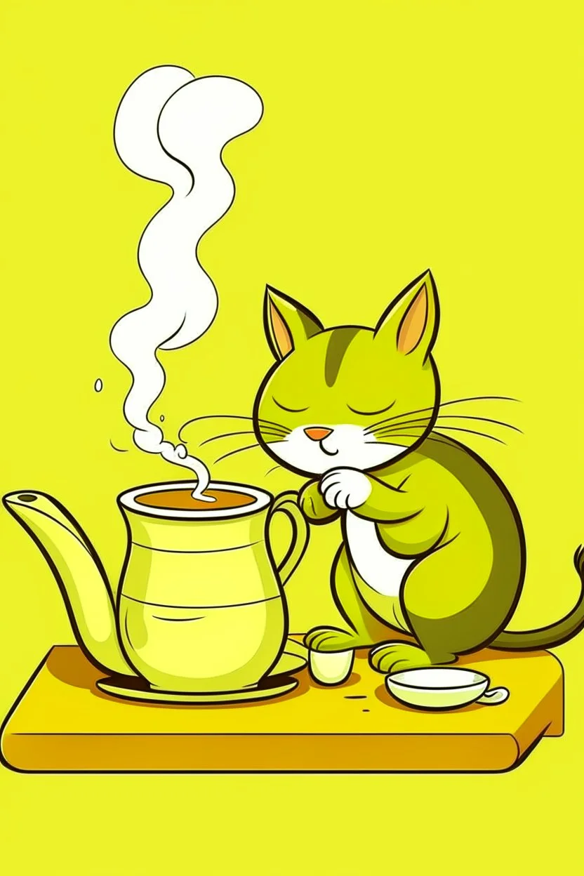 Cat brewing tea cartoon