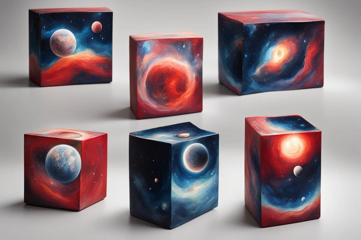 beautiful paintings of space on red boxes