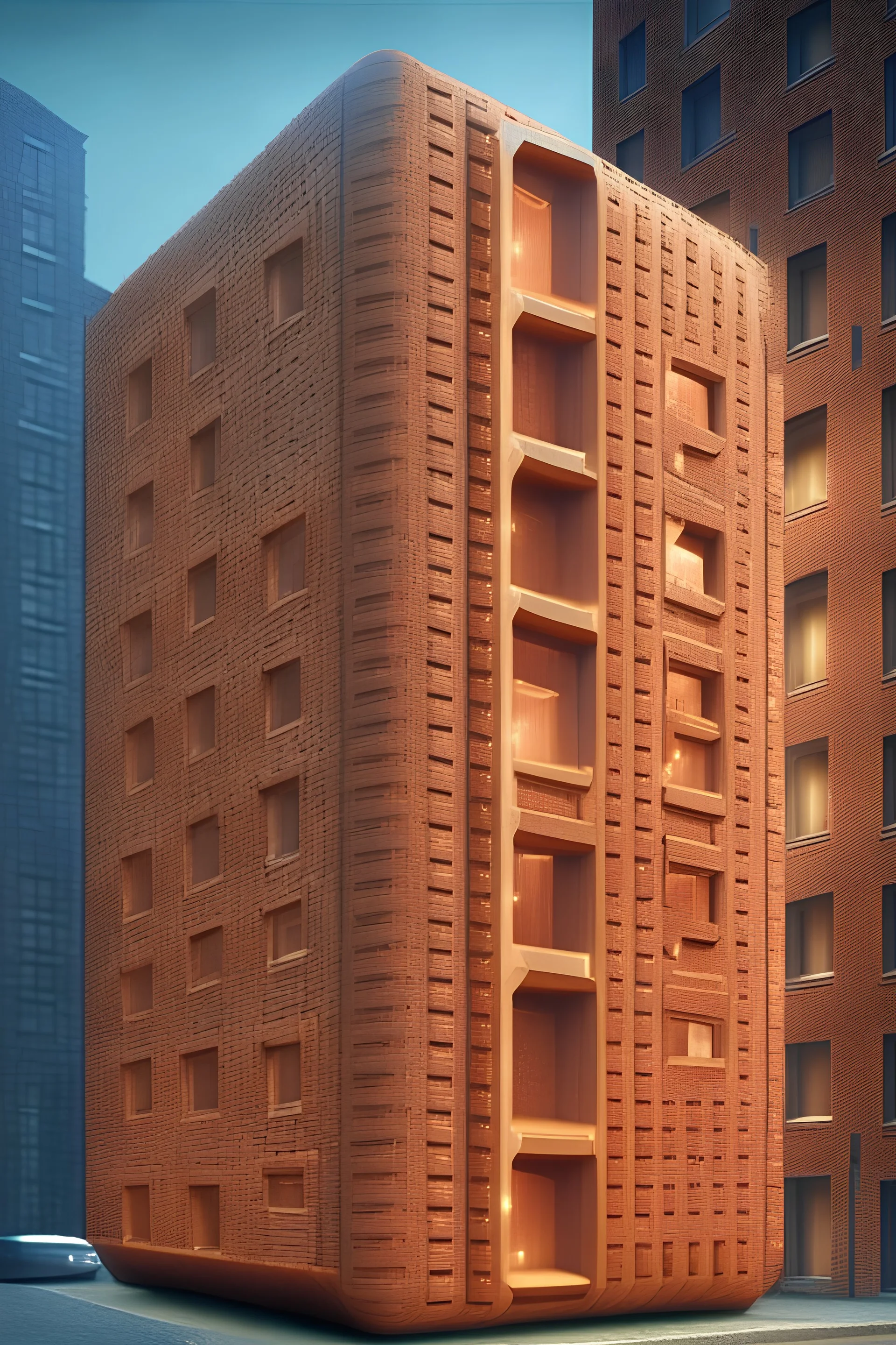 brick capsule hotel exterior