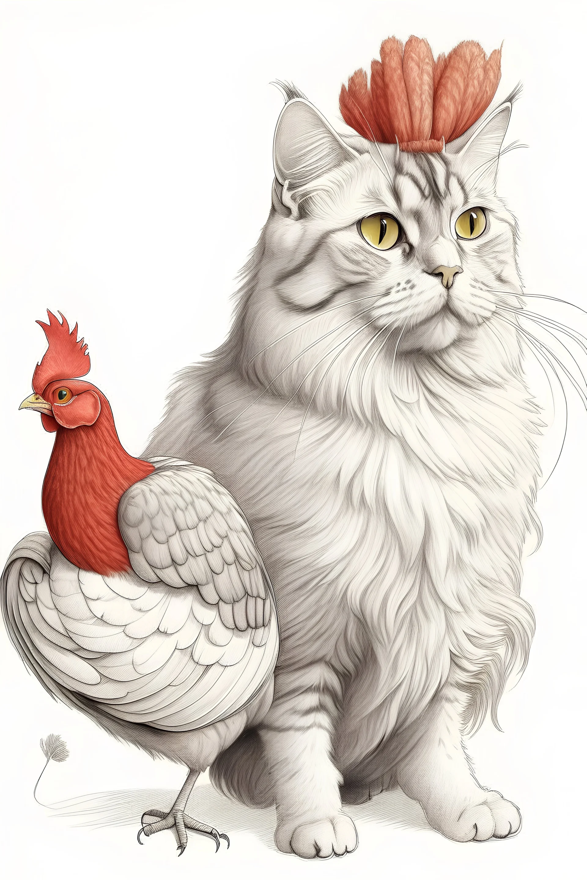 drawing cat combined with chicken