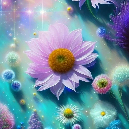 one big cosmic flowers crystal subtle in a galactic ambiance , blue lake, cascade, delicate flowers, delicate colors, bin the foreground, full of details, smooth，soft light atmosphere, light effect，vaporwave colorful, concept art, smooth, extremely sharp, masterpiece, best quality, blue skinned, sparkling,8k, , sun light, 8K, RAW, depth of field,high contrast,