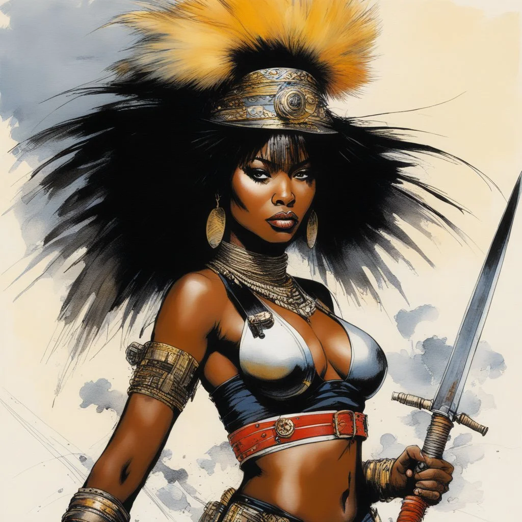 [art by Ralph Steadman] Masamune Shirow style African warrior woman