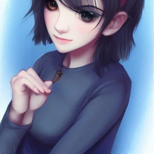 potrait girl look beautiful, eyes like ocean blue, short hair, smile, 8k, rtx, eyebrows like serious, facing left, real, cute, angry expression, tsundere, hyper realistis, hyper details, color schema aesthetic