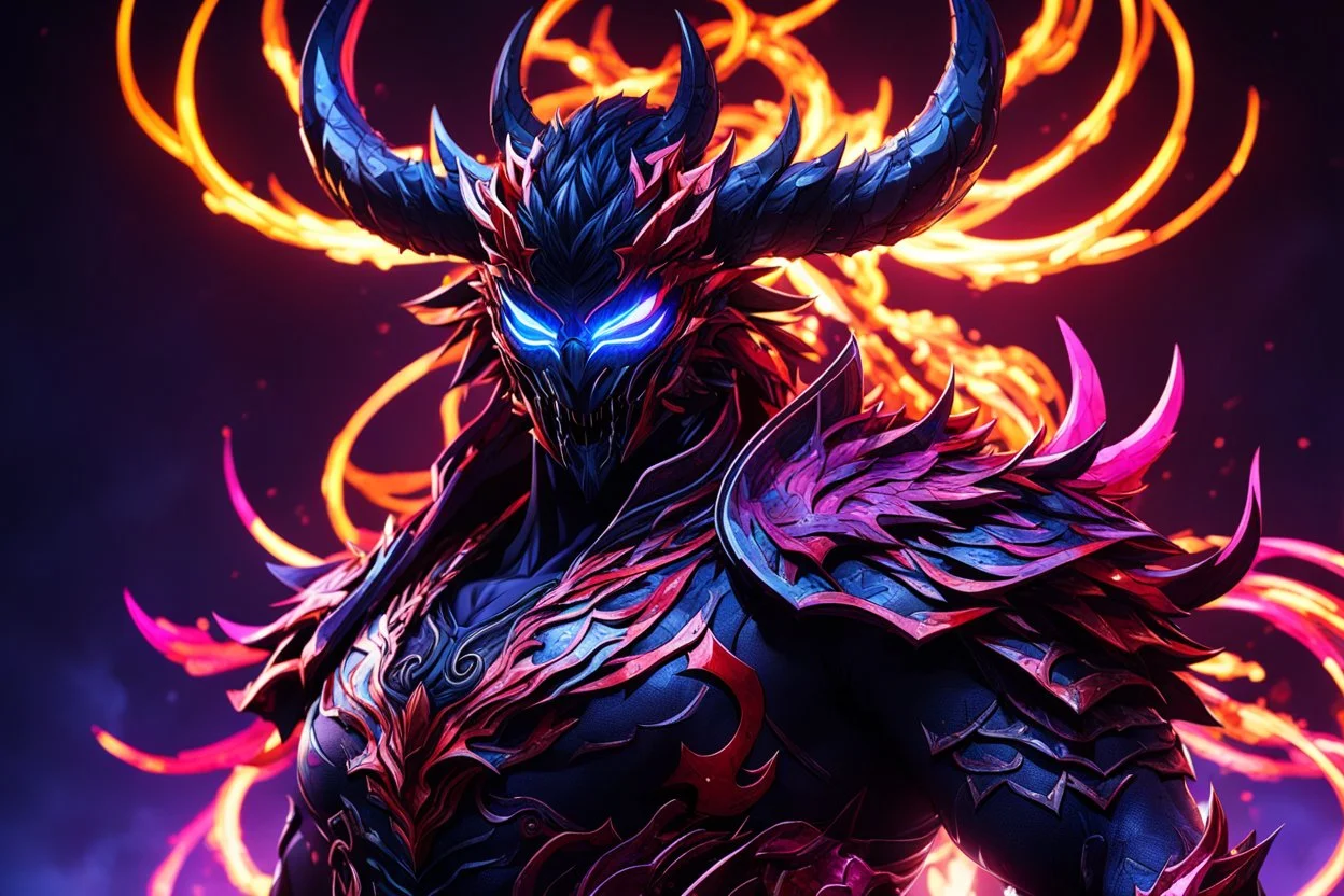 Carnage oni in 8k solo leveling shadow artstyle, ronin costum, galaxy mask, cover face, dynamic pose, oshare kei, hurufiyya, rtx , neon lights, intricate details, highly detailed, high details, detailed portrait, masterpiece,ultra detailed, ultra quality