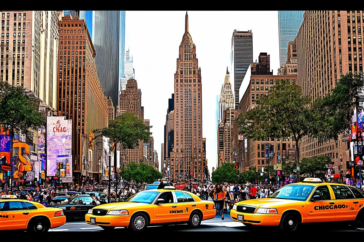 Prompt : A striking high-contrast, cinematic photo-style vertical collage that captures the essence of the City. Each letter of "CHICAGO" is represented by a dynamic and vibrant scene, with different iconic landmarks and moments in time. Grand buildings and Parks dominate the background, while smaller scenes such as bustling street life, yellow taxis, and people performing various activities fill the foreground. The overall mood is energetic and lively, with an emphasis on the vibrant spirit of
