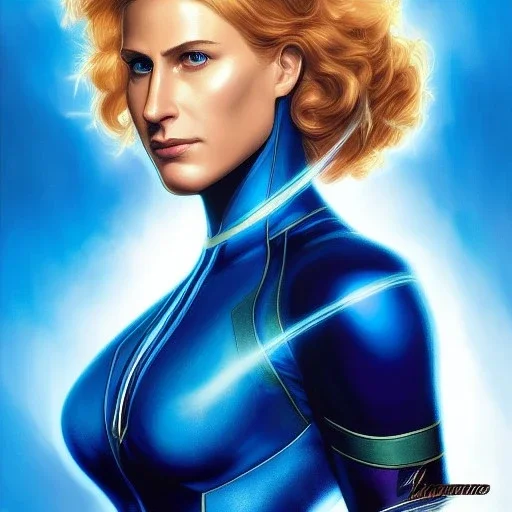 ultra detailed fullbody portrait of Invisible Woman Marvel , wearing skintight Black costume, extremely detailed digital painting, intrincate, extremely detailed smiling face,crystal clear Big Blue eyes, in the style of Adam Hughes , mystical colors , perfectly centered image, perfect composition, rim light, beautiful lighting,8k, stunning scene, raytracing