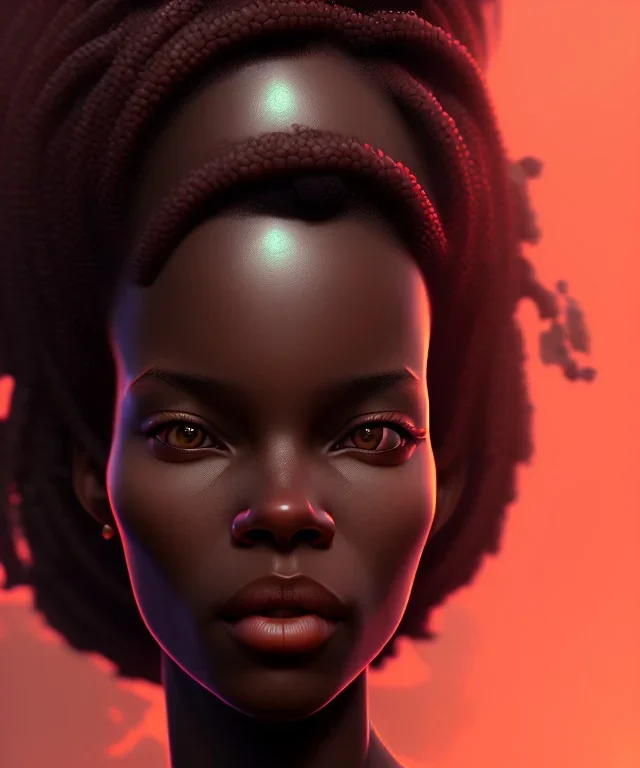 Negra Francisca, cute, beautiful, African, red fabric dress, black hair, head and shoulders portrait, 8k resolution concept art portrait by Greg Rutkowski, Unreal Engine 5 volumetric lighting