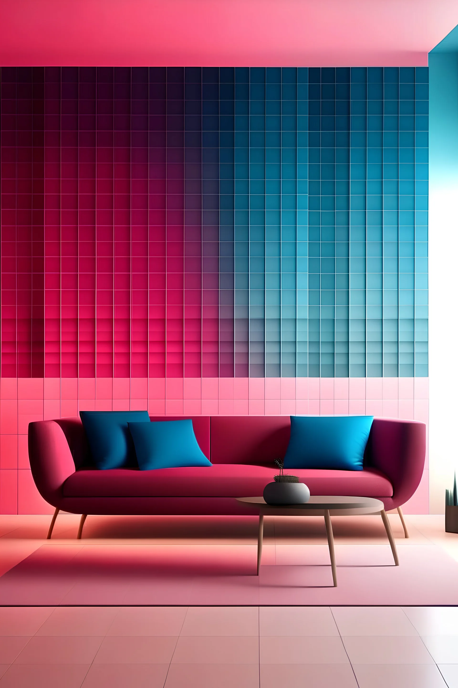 Gradient Ombre: Create a mesmerizing ombre effect by arranging modular panels in a gradient transition of colors, starting from a deep, rich hue and gradually fading into a soft, muted tone. for a living room wall