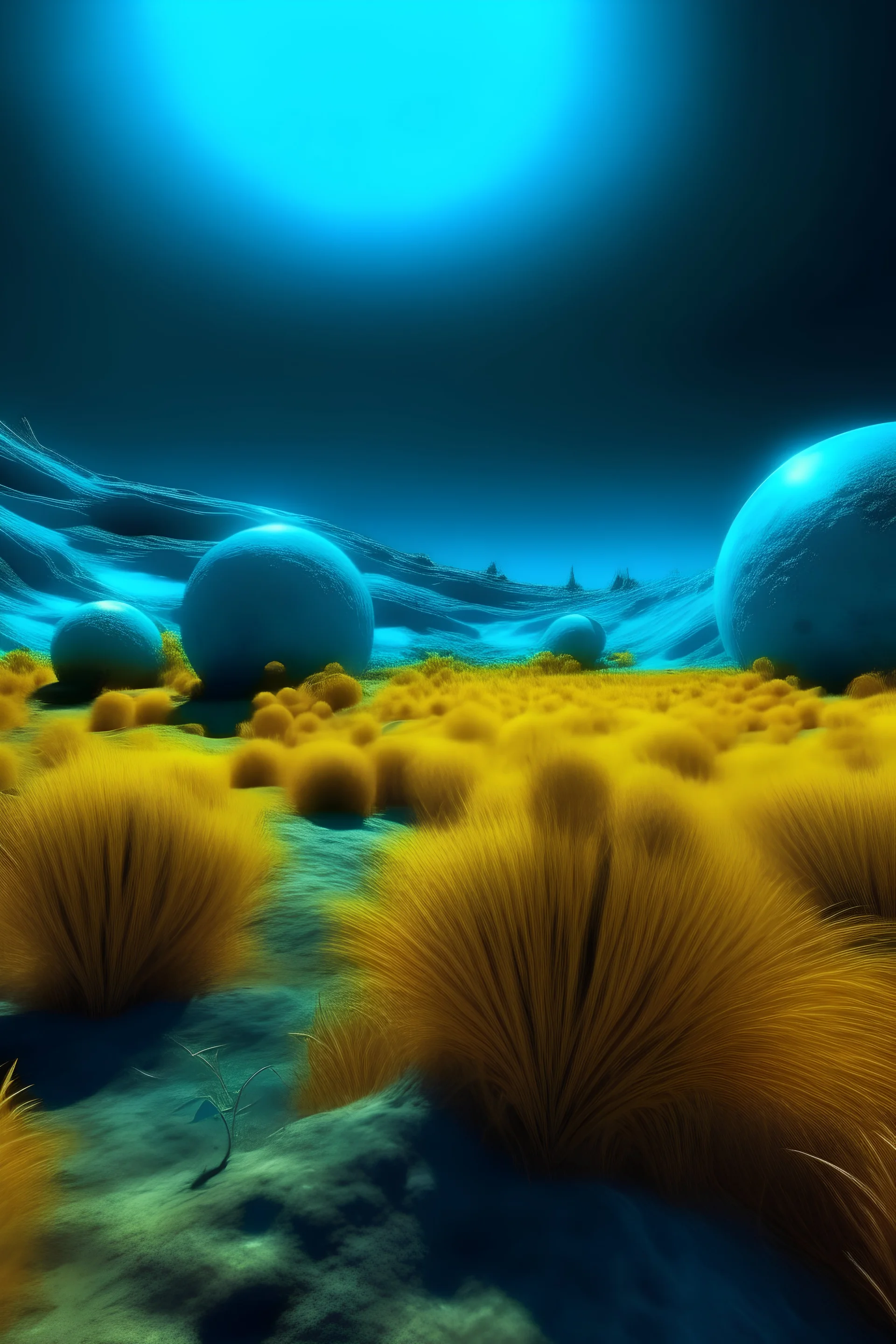 sur une planète inconnue, le ciel est violet, les plantes sont mystérieuse et des yeux jaune nous fixe