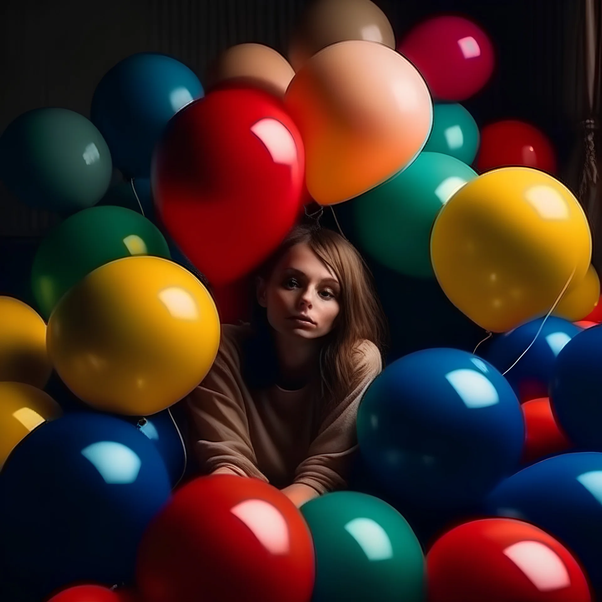 woman covered with balloons