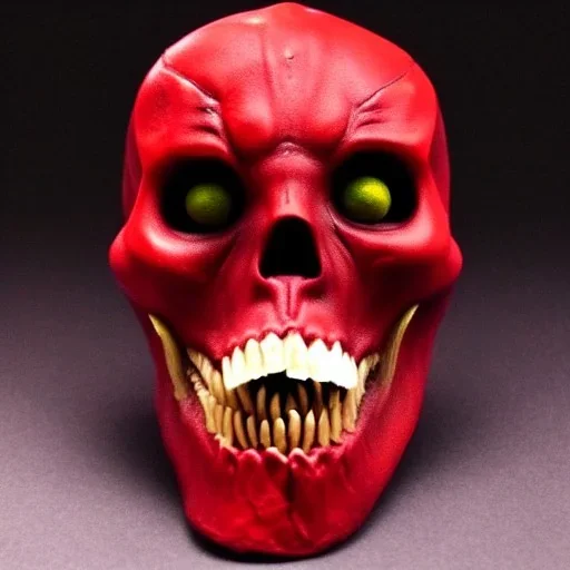 red skull of devil, teeth in nose