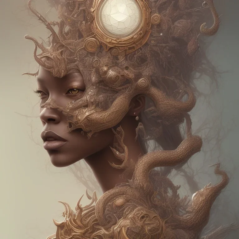 sango fantasy, fantasy magic, intricate, sharp focus, illustration, highly detailed, digital painting, concept art, matte, artgerm and paul lewin and kehinde wiley, masterpiece sexy lips Asian afro lips black African lady body mermaid Dragon head silver bright rain lady outer space mermaid pretty skull head