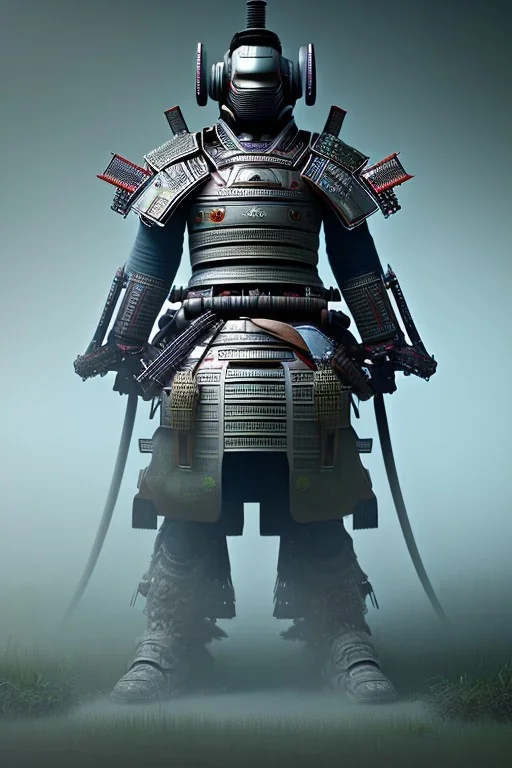 full portrait of techno samurai, high detail, volumetric lighting, tiny features, intricate detail, volumetric fog by Moebius