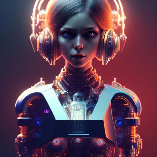 Extremely detailed and elaborate cyborg girl with big eyes art by Ilya Kuvshinov with an intricate metal shield. Sci-fi futuristic fantasy realistic visually stunning deep colors colorful 4k 8k IMax CryEngine