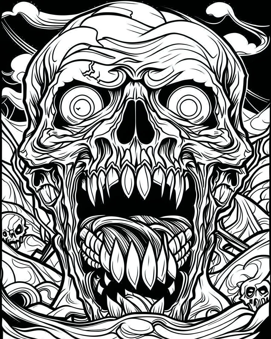 create a 2d black outline, "scary psycho monster death killer deformation on face and psycho smile coloring book for adults", coloring page, low details design, black contour, coloring page design, coloring page for adults,horror background, black contour and white space beetween contour, same contour,sketch style, horror style, creepy style, minimalist, halloween background,simple, white background