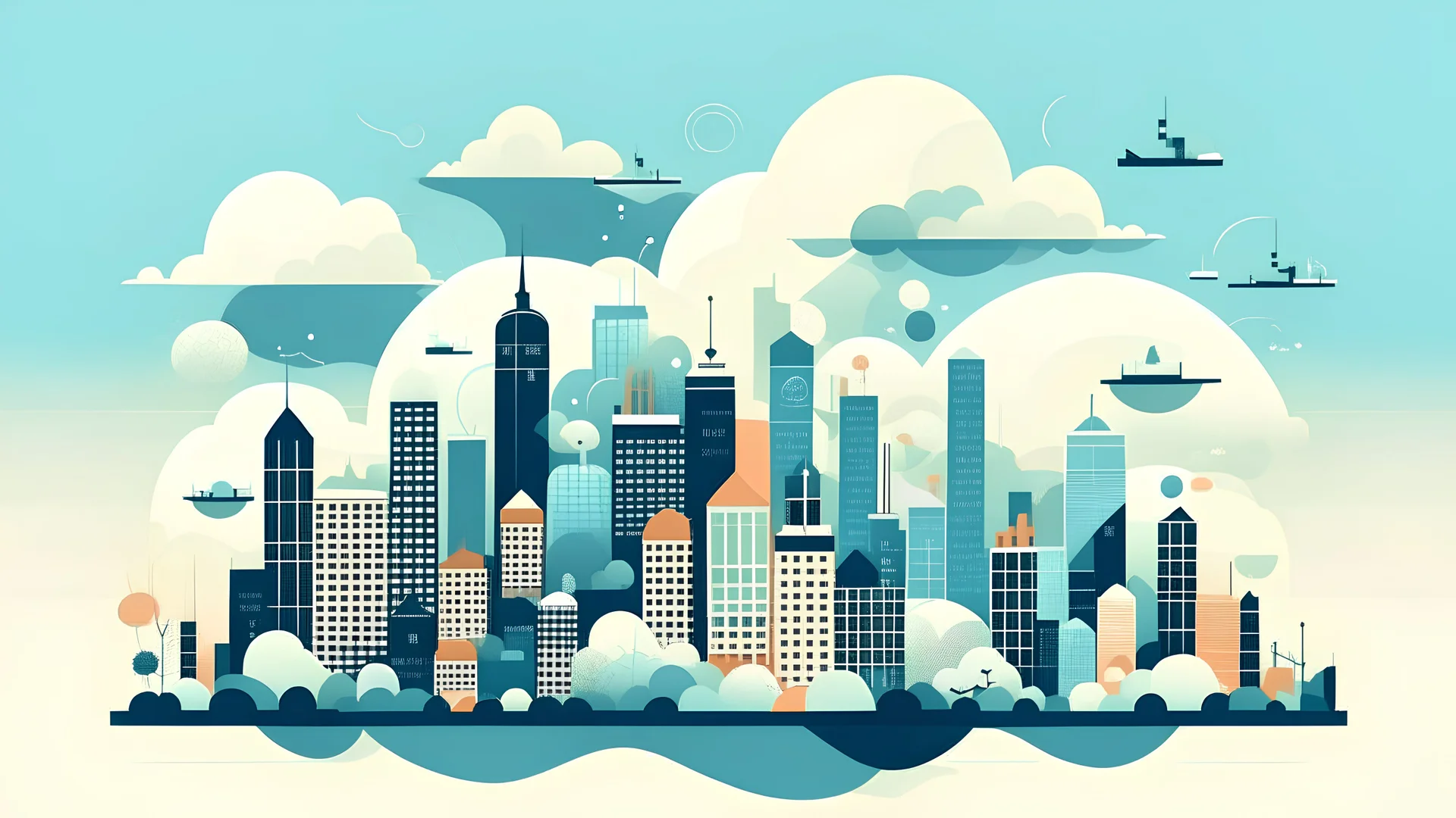 a vector graphic of city in sky