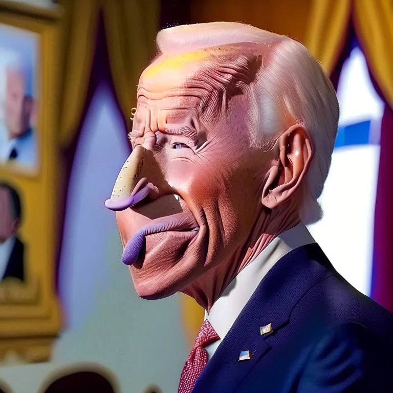 Joe Biden con una naríz extra larga como la del muñeco Pinocho ilustración chibi