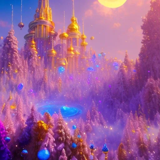 blue gold and violet landscape with multicolored crystals falling from the sky, full of details, smooth, bright sunshine，soft light atmosphere, light effect，vaporwave colorful, concept art, smooth, extremely sharp detail, finely tuned detail, ultra high definition, 8 k, unreal engine 5, ultra sharp focus