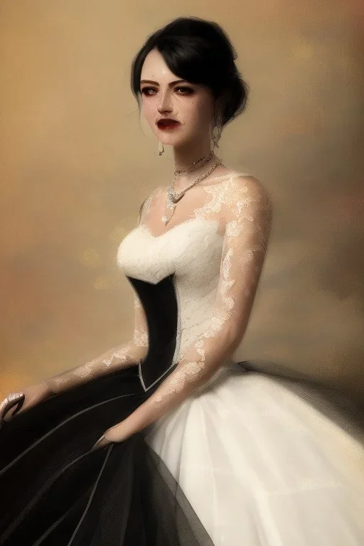 Portrait lady, full body shot, full-color long shot emo bride in black dress