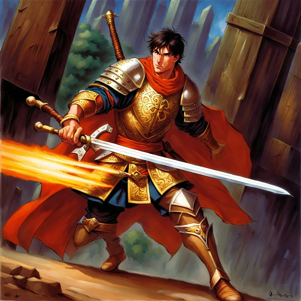 fantasy 90's tcg art of a heroic swordsman