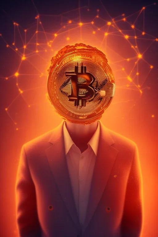 satoshi nakamoto in the bitcoin brain, Fire theme art, Dark moody night atmosphere, , 8K, close-up face, anatomically perfect face