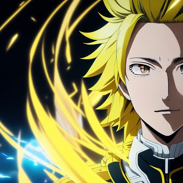 Detailed anime portrait of denki Kaminari my hero academia, yellow hair, black suit, intricate details, full body portrait, keep head in frame, slight smile, black Japanese motif, concept art, highly detailed, digital painting, concept art, sharp focus, illustration, art by Yoji Shinkawa, WLOP and greg rutkowski and alphonse mucha and artgerm and yanjun Chen and Junji ito and Makoto Shinkai, HDR, octane render