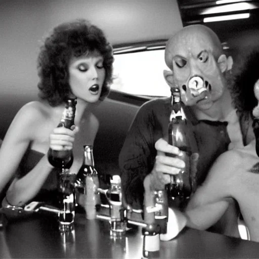 Gina Strippoli brian anwander and Steve Moretti in the future with alien drinking beer in a mothership