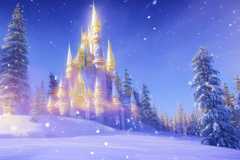  white and gold crystal castle，waterfall, winter snow flakessnow, northern Lights, full of details, smooth, bright sunshine，soft light atmosphere, light effect，vaporwave colorful, concept art, smooth, extremely sharp detail, finely tuned detail, ultra high definition, 8 k, unreal engine 5, ultra sharp focus