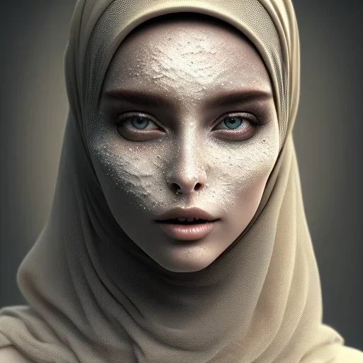 woman's face made of dust, fog, blowing dust, wearing hijab, dissolve, fine detail, highly intricate, modern surrealism painting, high-quality, volumetric lighting, 8k, ultrahd, George Grie, Marco Escobedo, Igor Morski,Brian Froud, Howard Lyon, Selina French,