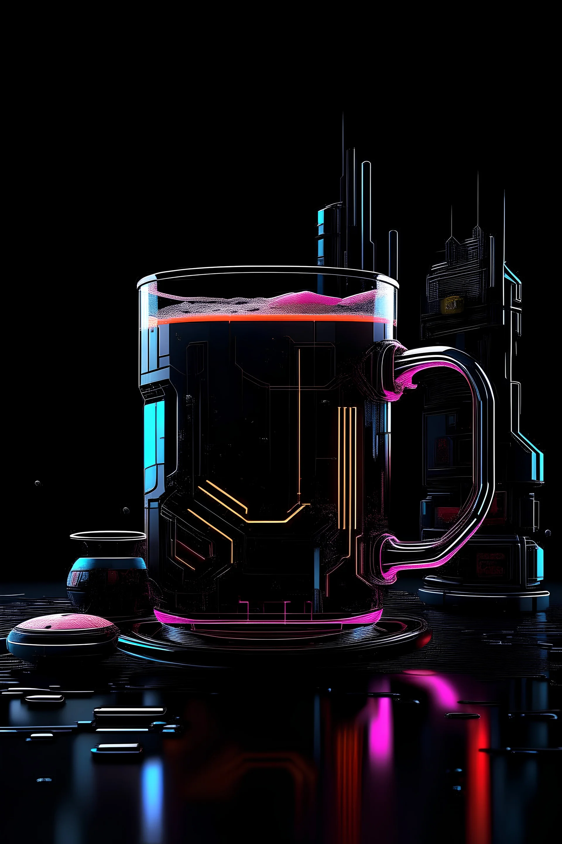 make a drink in a cyberpunk style Whit a black background