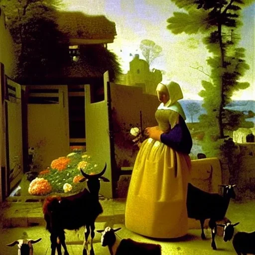 Flowers and goats bright coors under the sea by Vermeer