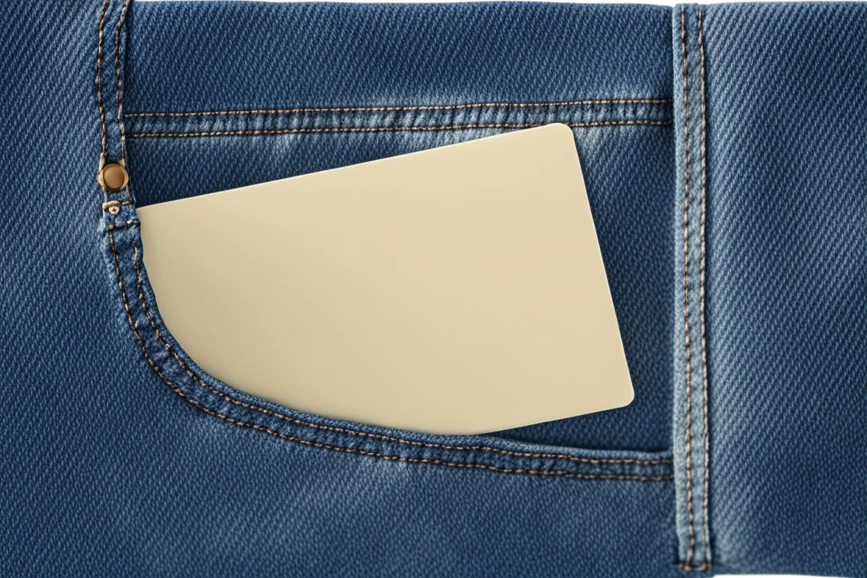 jean denim pocket with card coming out of pocket