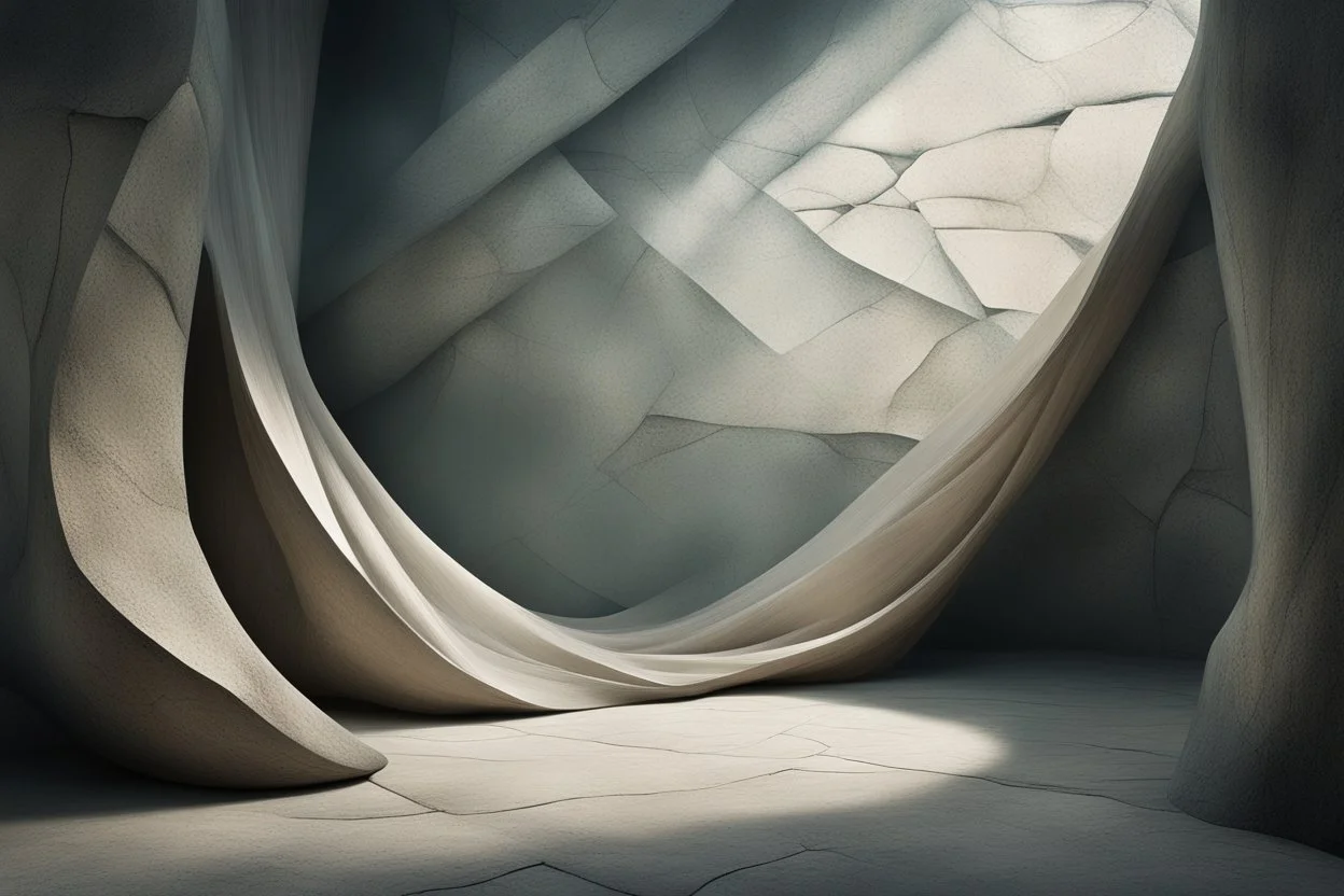 abstract surreal composition suggesting secrecy and quiet discovery, half-lit shadows, textures of silk and stone, faint glimmers of light seeping through cracks, muted cool color palette, soft haze and depth, mysterious yet inviting mood --ar 3:2 --v 6.1