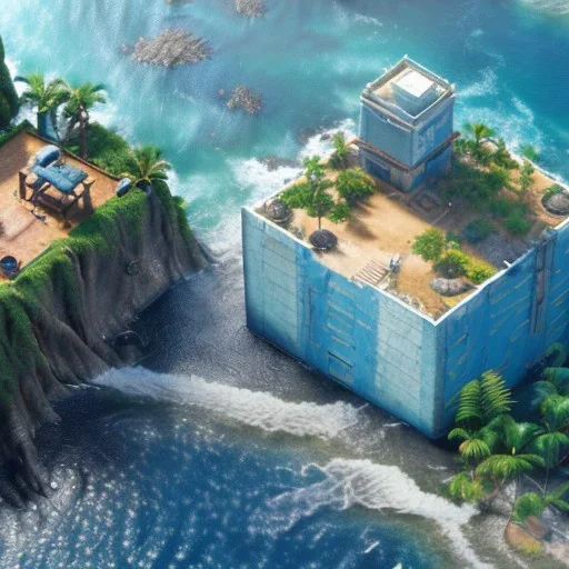 The Isometric Glass Tall Box Mini Model Little Real Island Mixed Water Fall Under Ocean Sunshine Summer Background Blue Sea, The Last Of Us / Avatar, Octane Render / ZBrush, Cinematic, IMAX Film, Nikon D750, 16K, Autostereoscopy, Anthropomorphic, Golden Ratio, Geometry, Symmetric, Depth Of Field, Highly Detailed, Ultra Realistic, Beautiful Lighting, Halfrear Lighting, Soft Light, Candoluminescence, Cast Shadow, Reflective, Glow, Translucent, Normal Map, Carbonated --testp