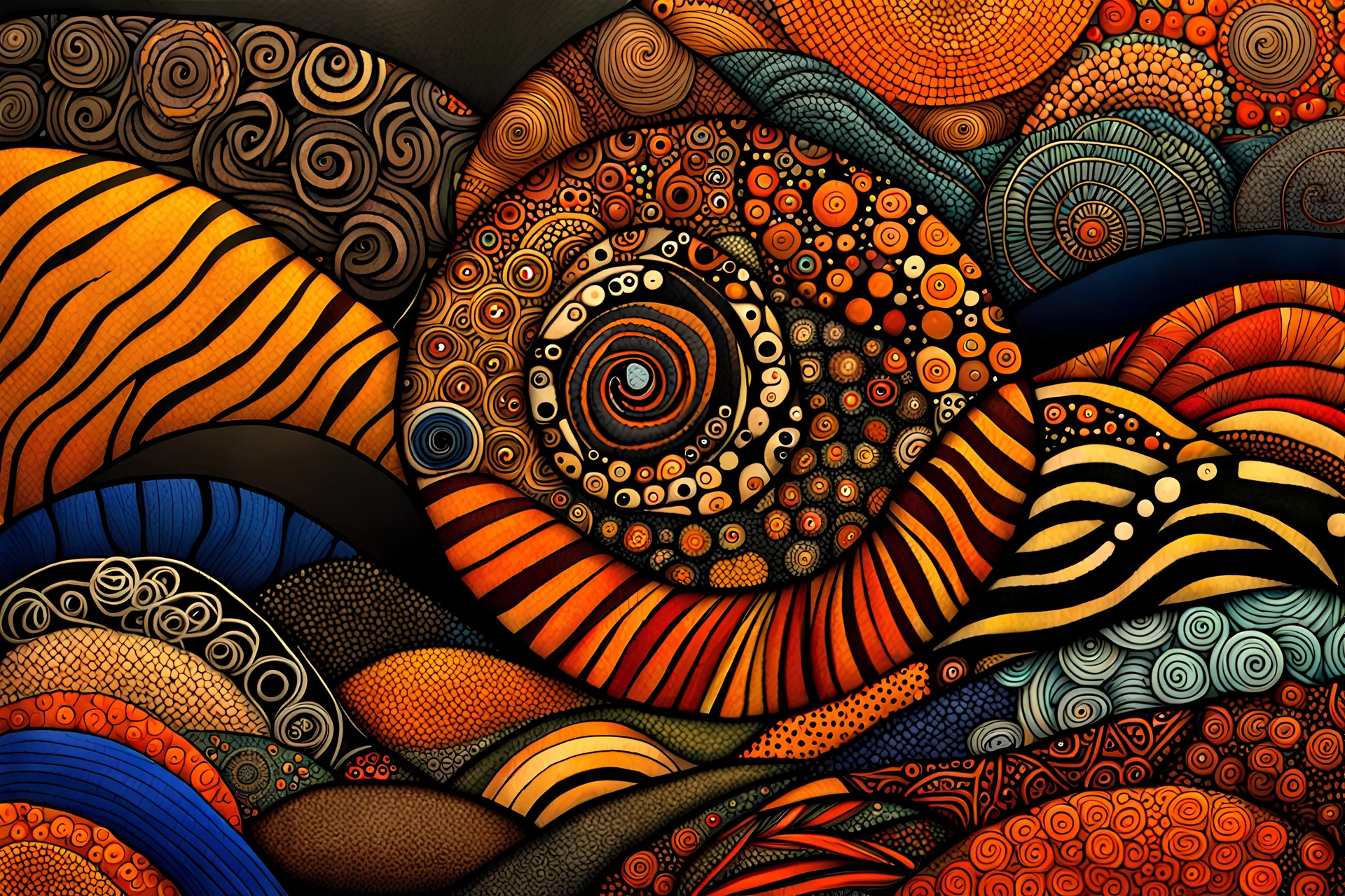 random color Zentangle patterns in the styles of Fumihiro Kato and Shane Drinkwater that depict rolling hills, circles, dots, tunnels, and hollow circles