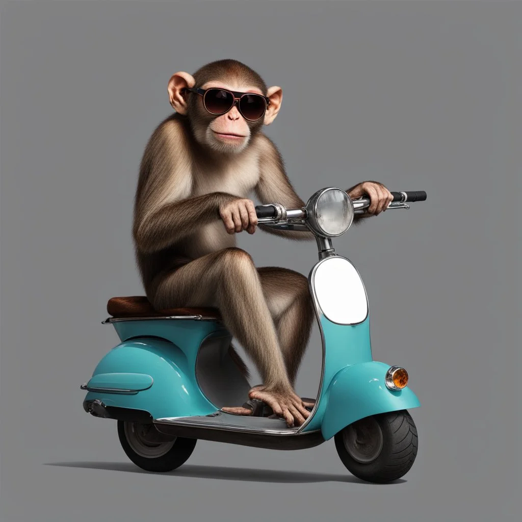 Monkey riding a scooter with sunglasses