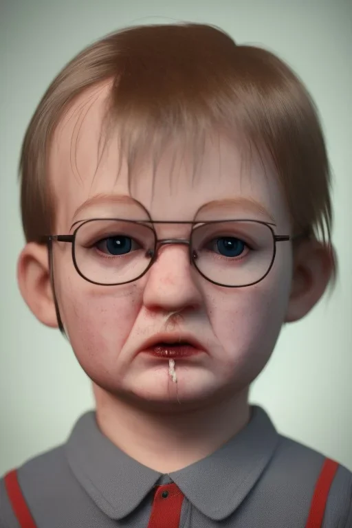 Dahmer toddler, full body, angry, bokeh, hyper realistic