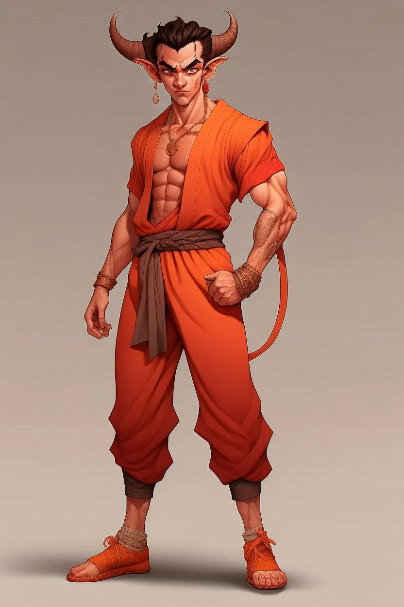 Full Body, Male Tiefling, monk, street outfit like Goku, boxer pose