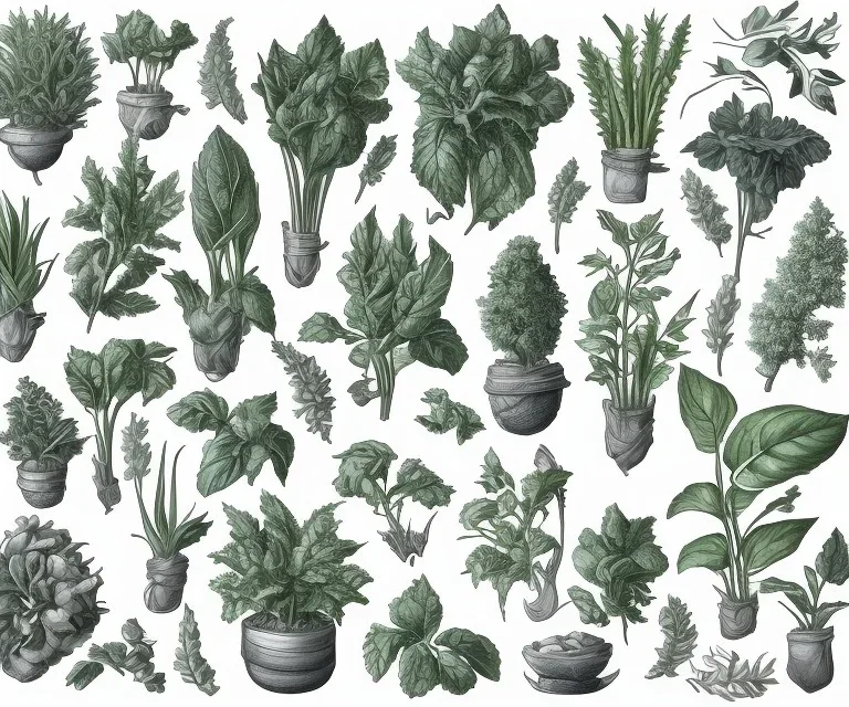 Vector plants and herb set illustration. Watercolor white backdrop