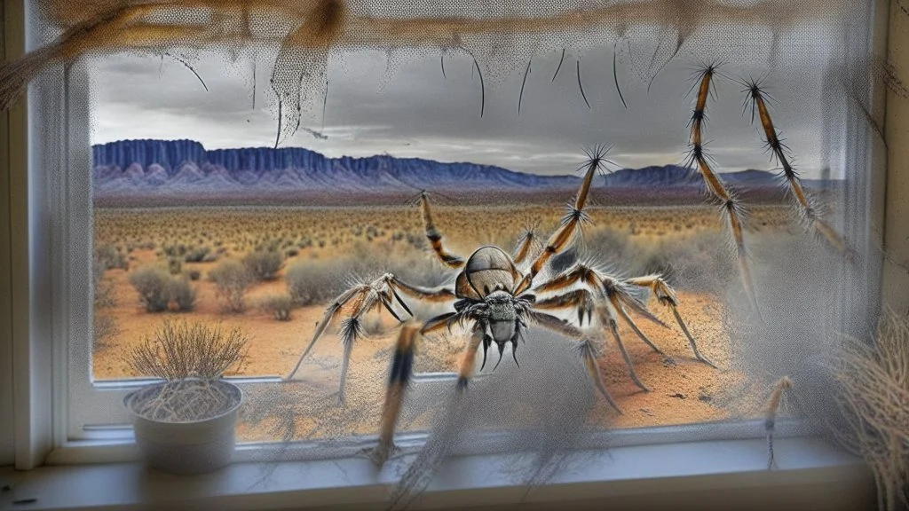 rugged australian tundra with many deadly huntsman spiders outside kitchen window