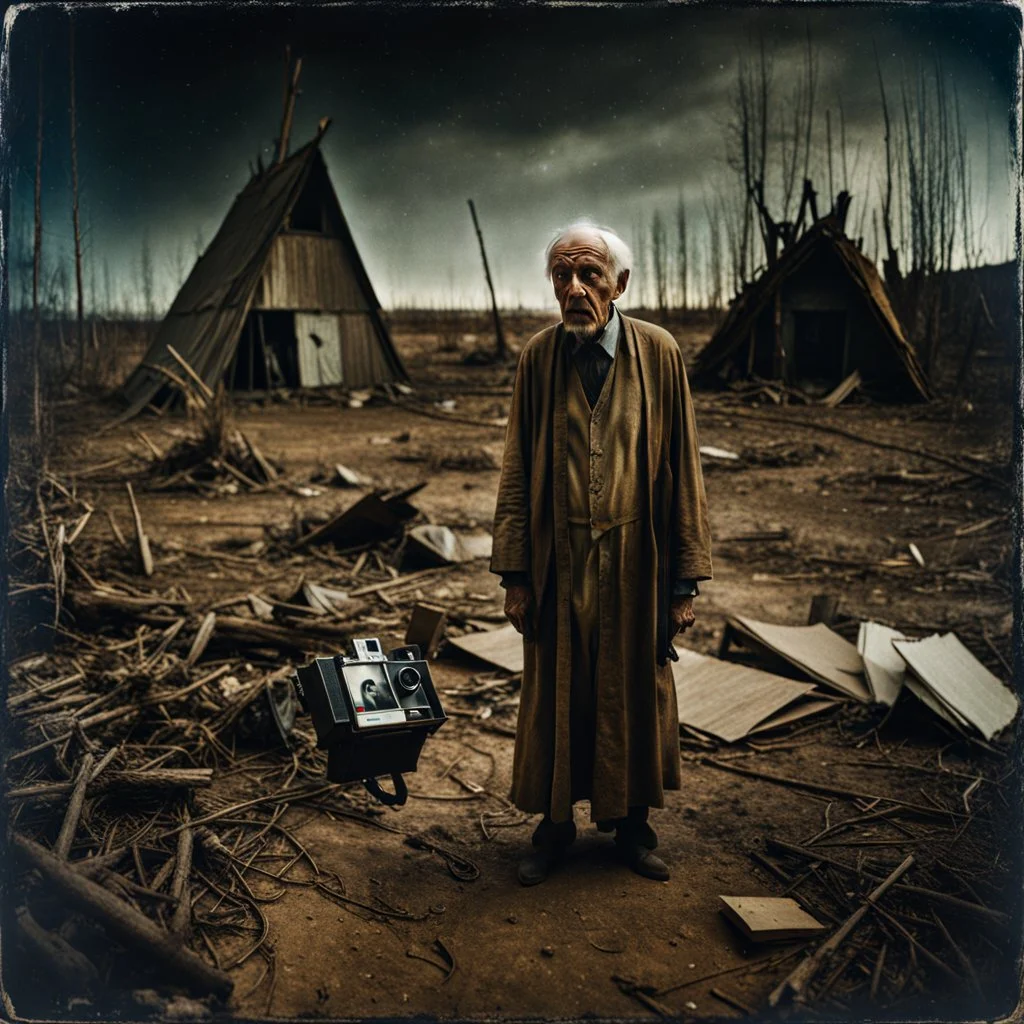 Photorealistic polaroid nothingness and distressing anguish old wooden figure wasteland night Max Ernst Hieronymus Bosch, shot on Hasselblad, movie shot, nightmare, hypermaximalist, obsessive, hypnotic, odd