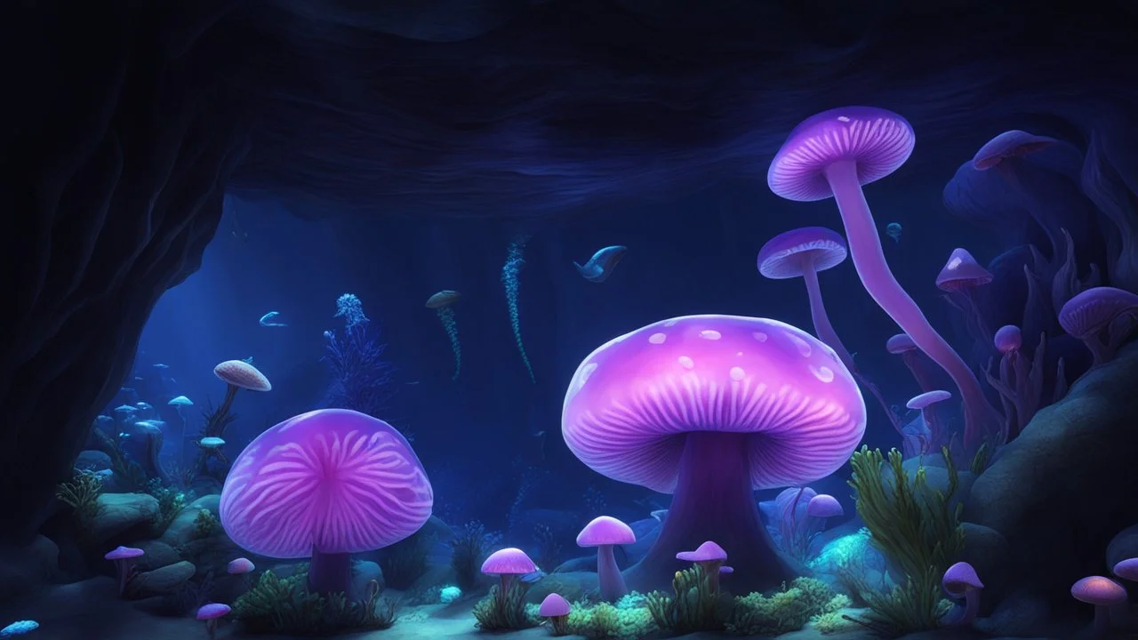 animals creatures, jellyshroom cave from subnautic , plants from deep sea, leviathan's a lot of sea plants very deep, beautiful,