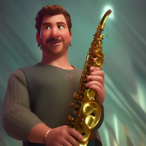 portrait of danny mcbride playing saxophone, blade runner, low key lighting, volumetric light, digital art, highly detailed, fine detail, intricate, complex, octane render, unreal engine, photorealistic